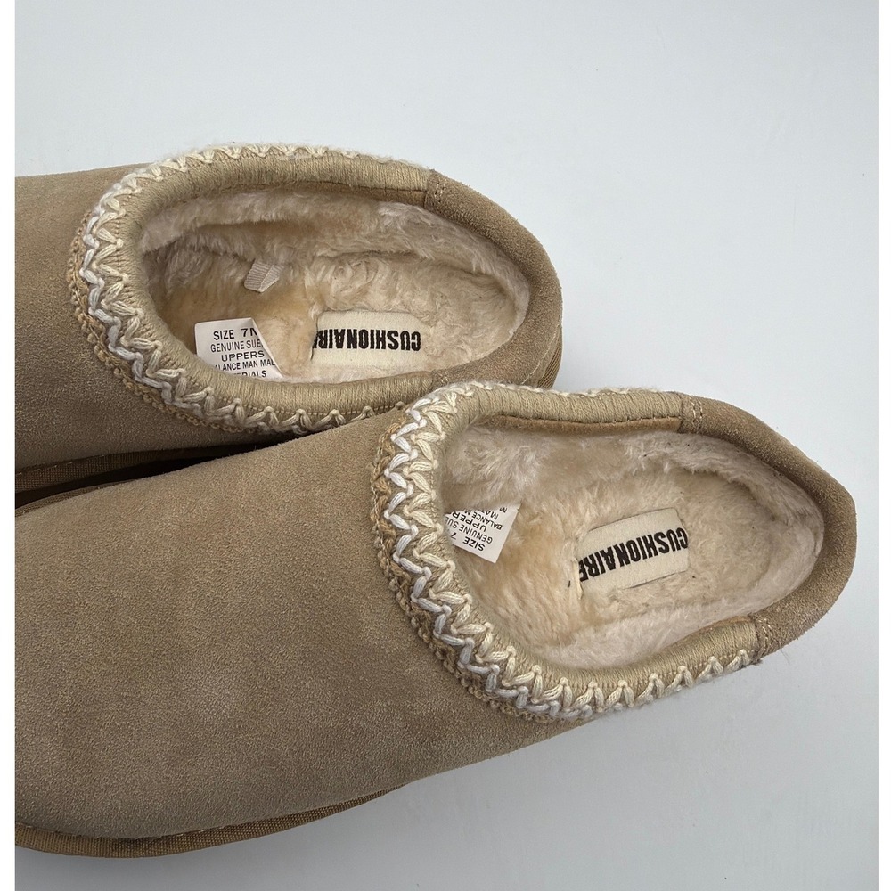 Cushionaire Tan Genuine Suede Comfy Platform Slipper Mules Women's Size 7M - Picture 6 of 6